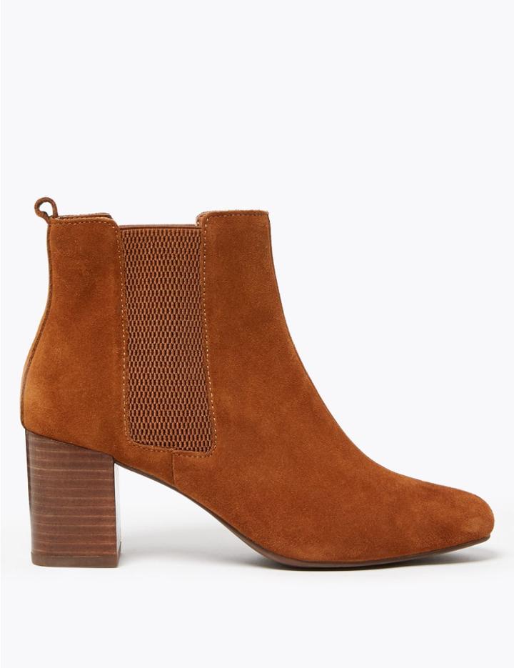 Marks & Spencer Suede Almond Toe Ankle Boots Ginger