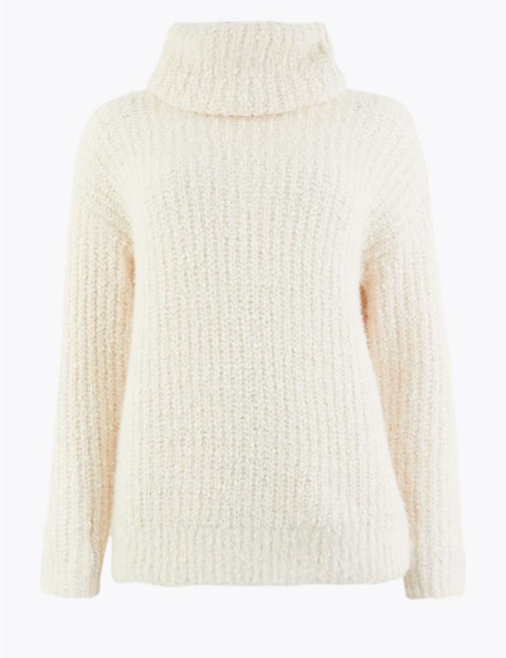 Marks & Spencer Textured Cowl Neck Jumper Cream Mix