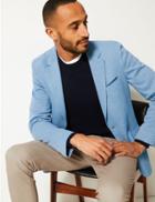 Marks & Spencer Cotton Blend Slim Fit Jacket Light Blue