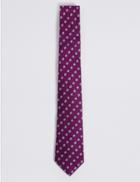 Marks & Spencer Pure Silk Spotted Tie Magenta Mix