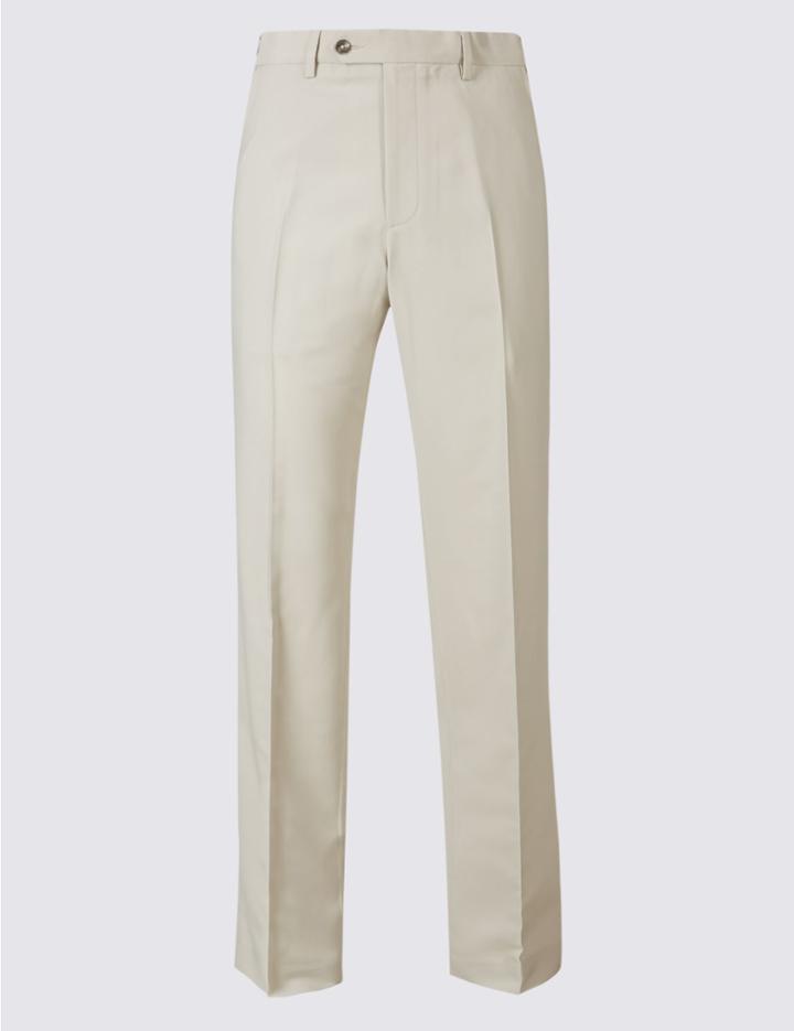 Marks & Spencer Regular Fit Flat Front Trousers Stone