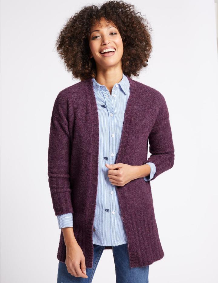 Marks & Spencer Textured Open Front Cardigan Blackberry