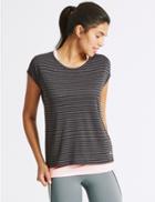 Marks & Spencer Stripe Double Layer Short Sleeve Sport Top Grey Mix