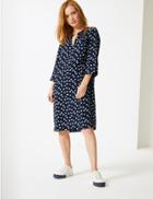 Marks & Spencer Petite Floral Print 3/4 Sleeve Shift Dress Navy Mix