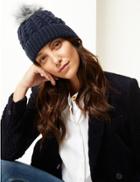 Marks & Spencer Faux Fur Bobble Beanie Hat Navy