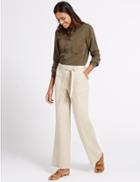 Marks & Spencer Pure Linen Wide Leg Trousers Flax
