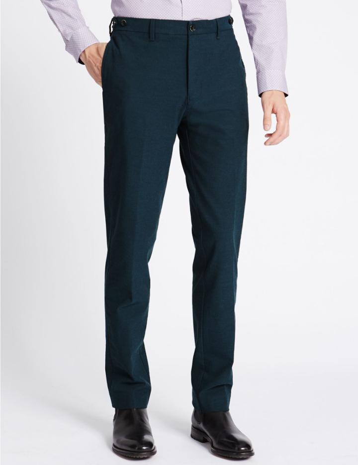 Marks & Spencer Cotton Stretch Slim Fit Flat Front Chinos Dark Teal