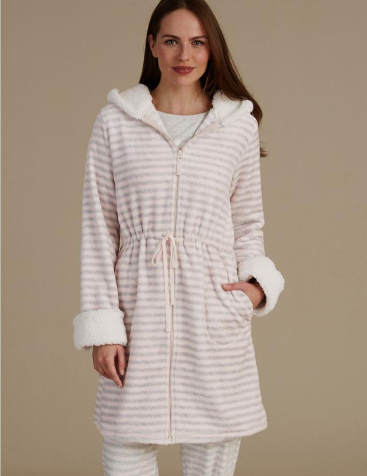 Marks & Spencer Hooded Striped Dressing Gown Grey Mix