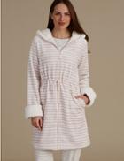 Marks & Spencer Hooded Striped Dressing Gown Grey Mix