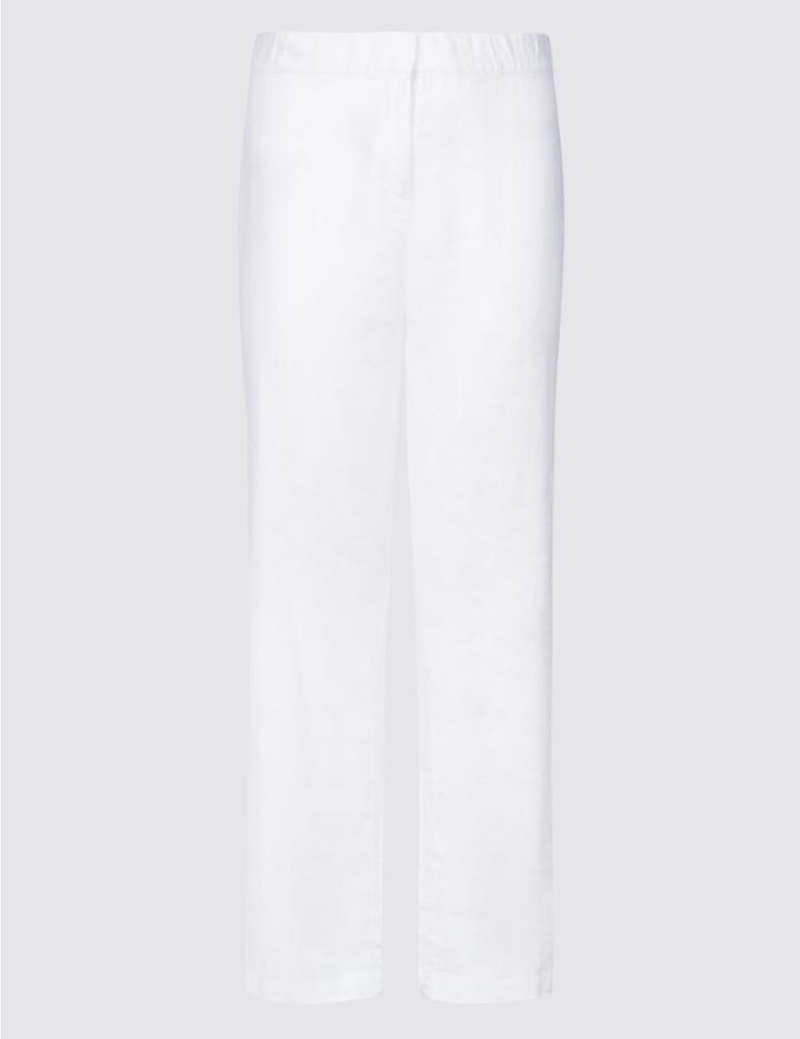Marks & Spencer Curve Linen Rich Wide Leg Flared Trousers Soft White