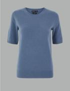 Marks & Spencer Pure Cashmere Round Neck Knitted Top Slate Blue