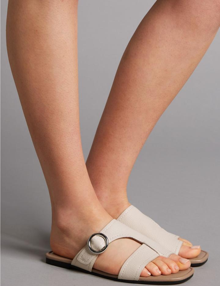 Marks & Spencer Leather Toe Loop Ring Mule Sandals White