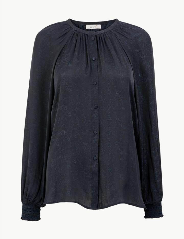 Marks & Spencer Jacquard Print Smock Blouse Navy