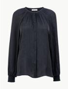 Marks & Spencer Jacquard Print Smock Blouse Navy