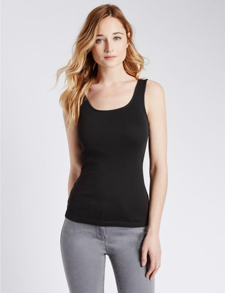 Marks & Spencer Pure Cotton Scoop Neck Vest Top Black