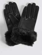 Marks & Spencer Leather Fur Cuff Gloves Black