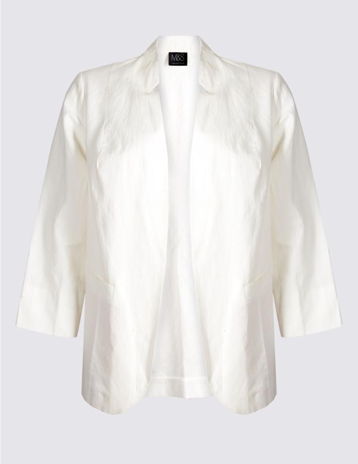 Marks & Spencer Curve Linen Blend Blazer Soft White