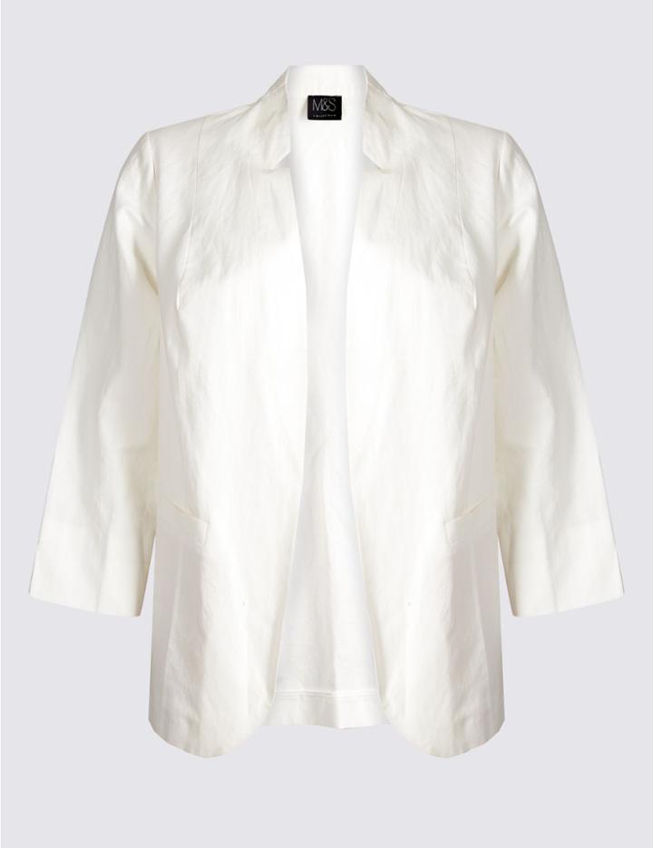 Marks & Spencer Curve Linen Blend Blazer Soft White