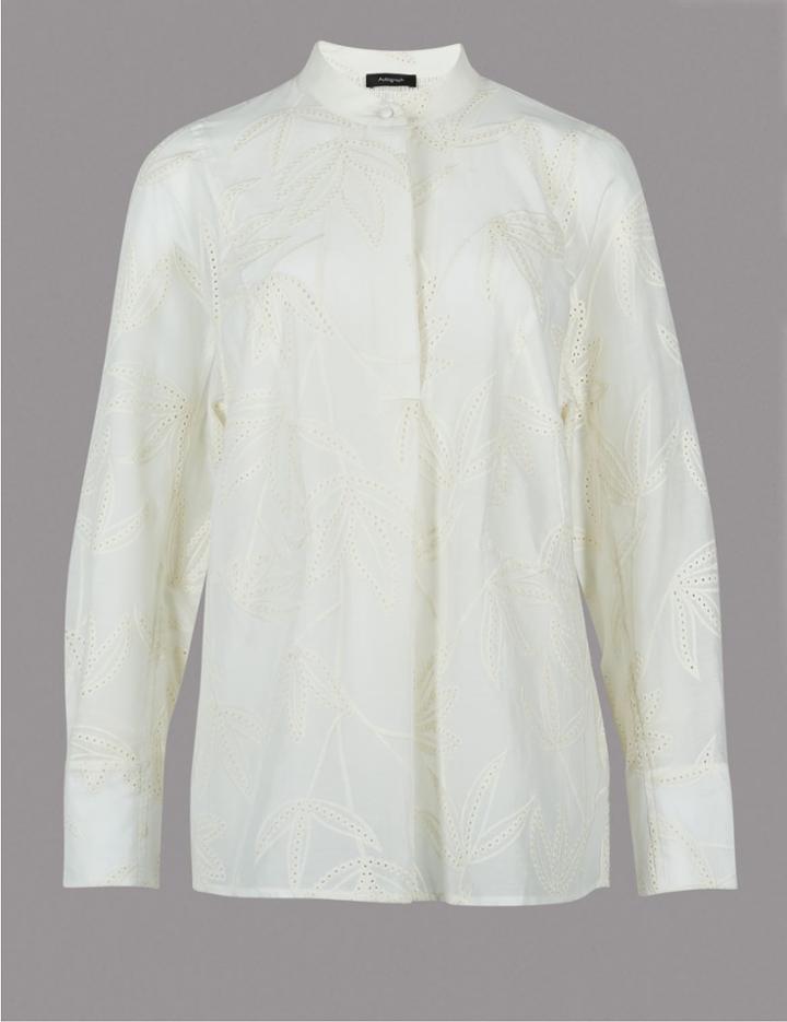 Marks & Spencer Cotton Rich Oversized Embroidered Shirt Cream