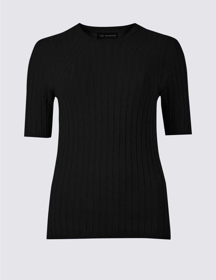 Marks & Spencer Petite Textured Half Sleeve Jumper Black Mix