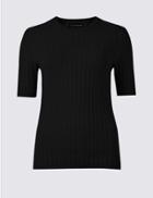 Marks & Spencer Petite Textured Half Sleeve Jumper Black Mix