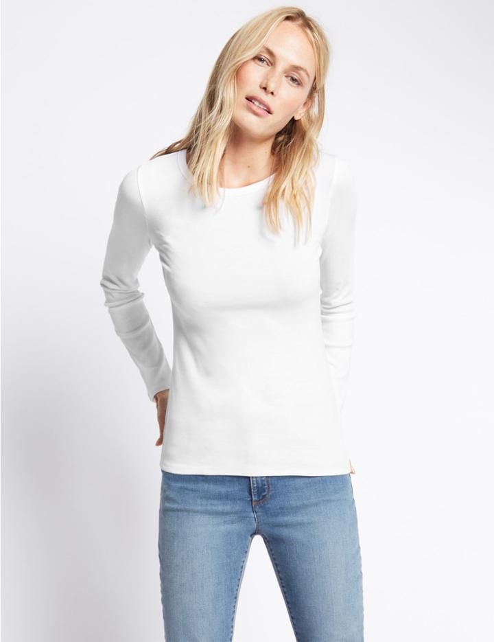 Marks & Spencer Pure Cotton Round Neck Long Sleeve T-shirt White