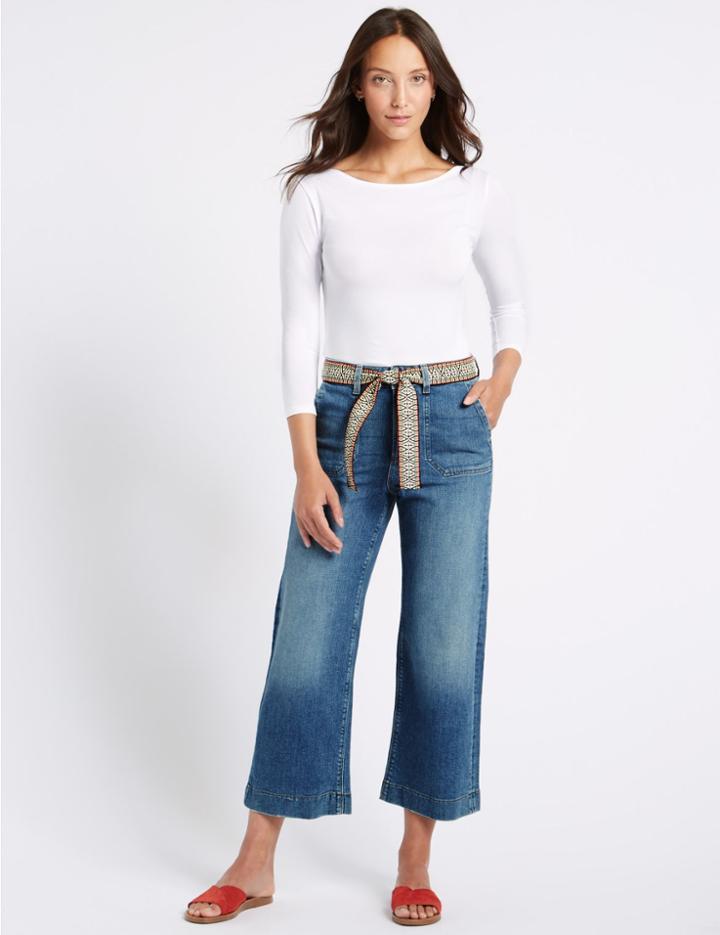 Marks & Spencer Mid Rise Woven Cropped Culotte Jeans Medium Blue