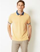 Marks & Spencer Modal Rich Striped Polo Shirt Yellow