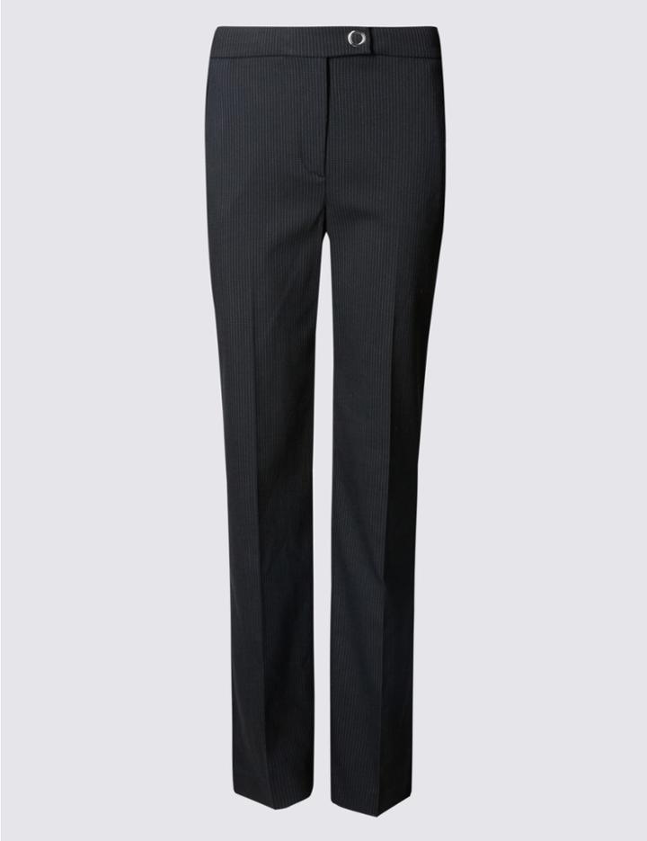 Marks & Spencer Pinstripe Straight Leg Trousers Black Mix