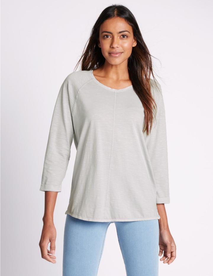 Marks & Spencer Pure Cotton 3/4 Sleeve T-shirt Grey