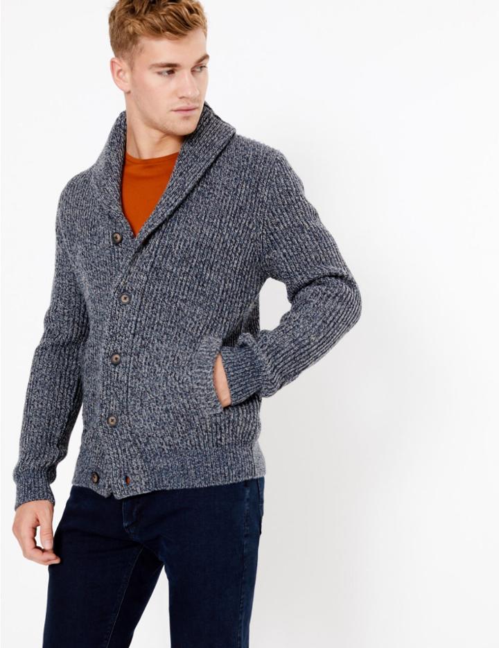 Marks & Spencer Textured Shawl Neck Cardigan Blue Mix