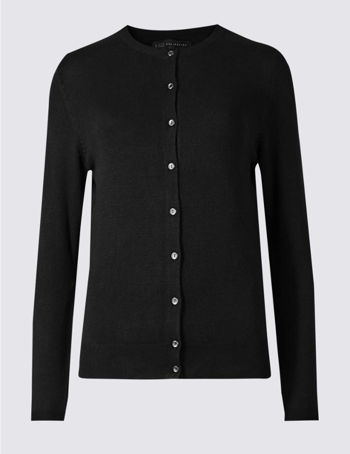 Marks & Spencer Ribbed Round Neck Cardigan Black