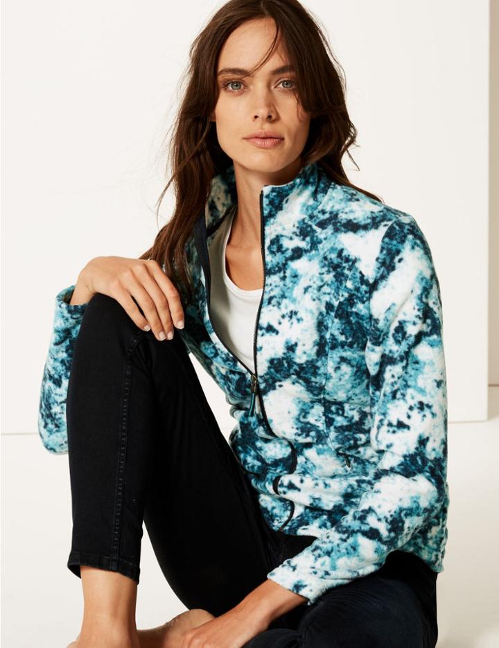 Marks & Spencer Printed Funnel Neck Fleece Jacket Aqua Mix