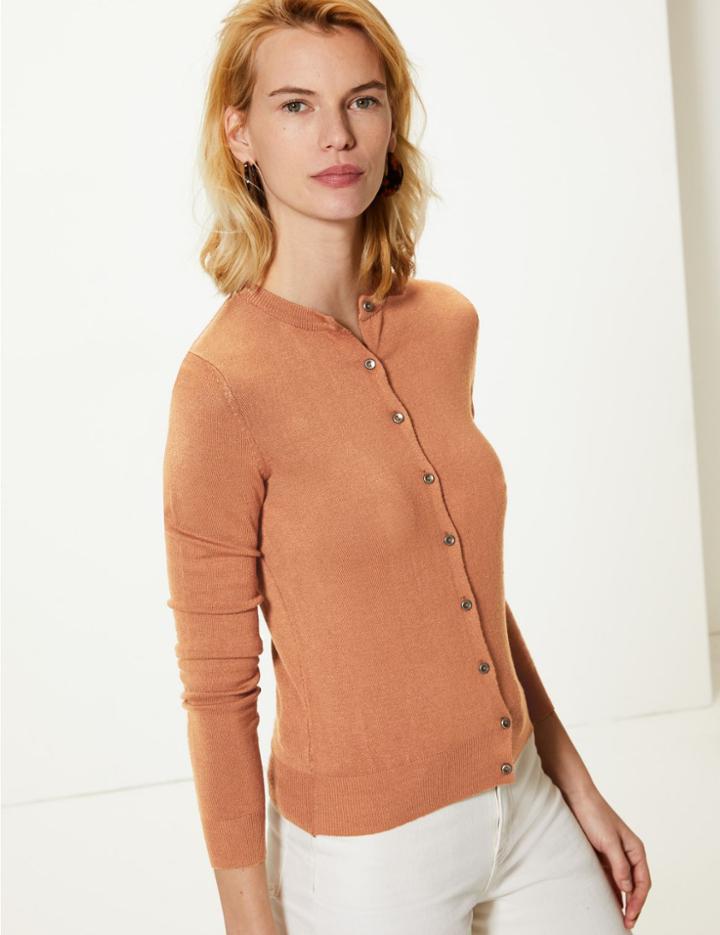 Marks & Spencer Round Neck Cardigan Tan