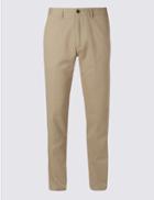 Marks & Spencer Pure Cotton Slim Fit Flat Front Chinos Natural