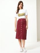 Marks & Spencer Pure Cotton A-line Midi Skirt Burgundy