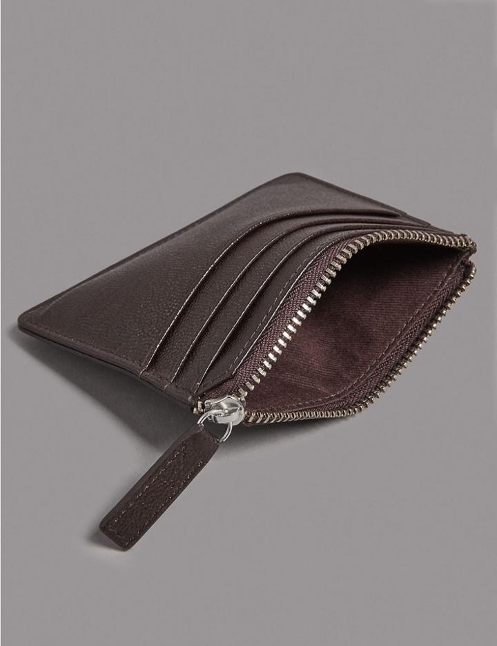Marks & Spencer Pebble Grain Leather Card Wallet Brown