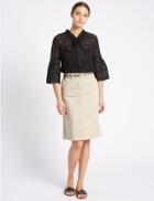 Marks & Spencer Cotton Rich Straight Midi Skirt With Belt Stone
