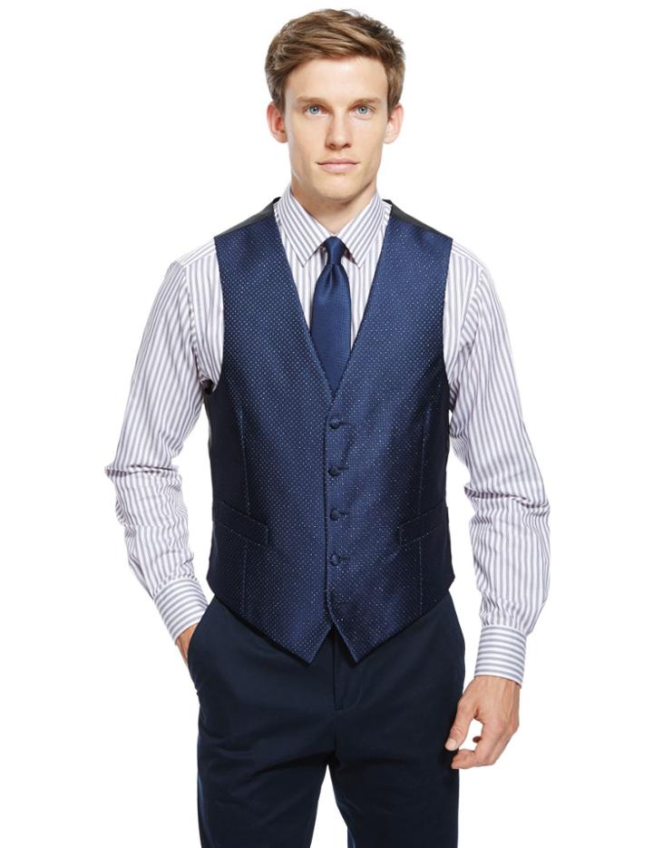 Marks & Spencer 5 Button Textured Waistcoat Navy