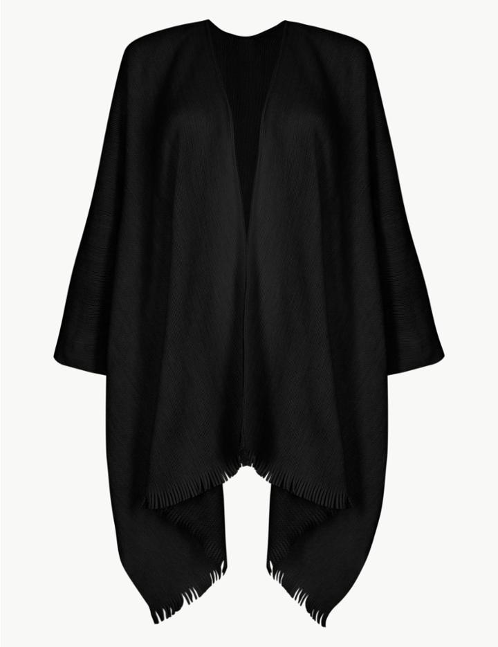 Marks & Spencer Knitted Fringe Detail Wrap Black