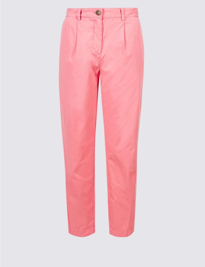 Marks & Spencer Pure Cotton Poplin Chino Slim Leg Trousers Pink
