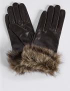 Marks & Spencer Leather Fur Cuff Gloves Chocolate