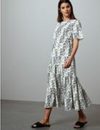 Marks & Spencer Leaf Print Relaxed Midi Dress Ivory Mix