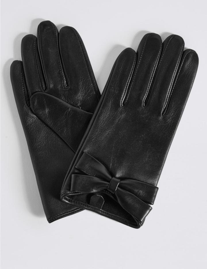 Marks & Spencer Leather Bow Detail Gloves Black