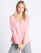 Marks & Spencer V-neck Long Sleeve Blouse Pink