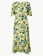 Marks & Spencer Floral Print Short Sleeve Wrap Midi Dress Yellow Mix