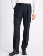Marks & Spencer Tailored Wool Blend Single Pleated Trousers Navy