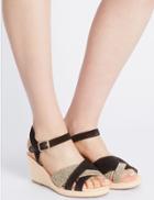 Marks & Spencer Wide Fit Suede Slotted Wedge Sandals Black Mix