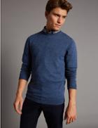 Marks & Spencer Pure Merino Wool Textured Crew Neck Jumper Blue Mix