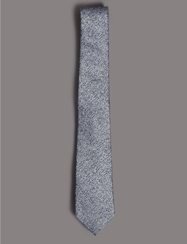 Marks & Spencer Pure Silk Textured Tie Silver Mix